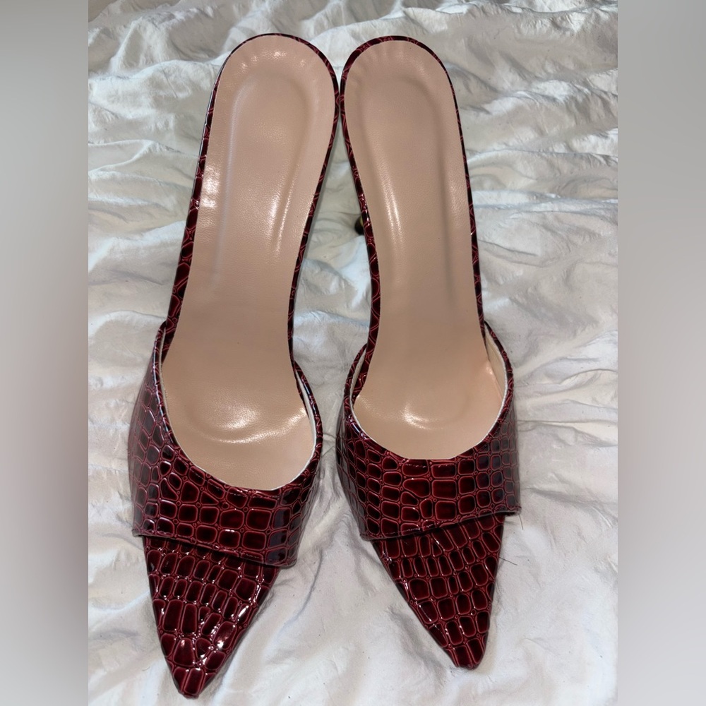 Elegant Burgundy Open-Toe Heels